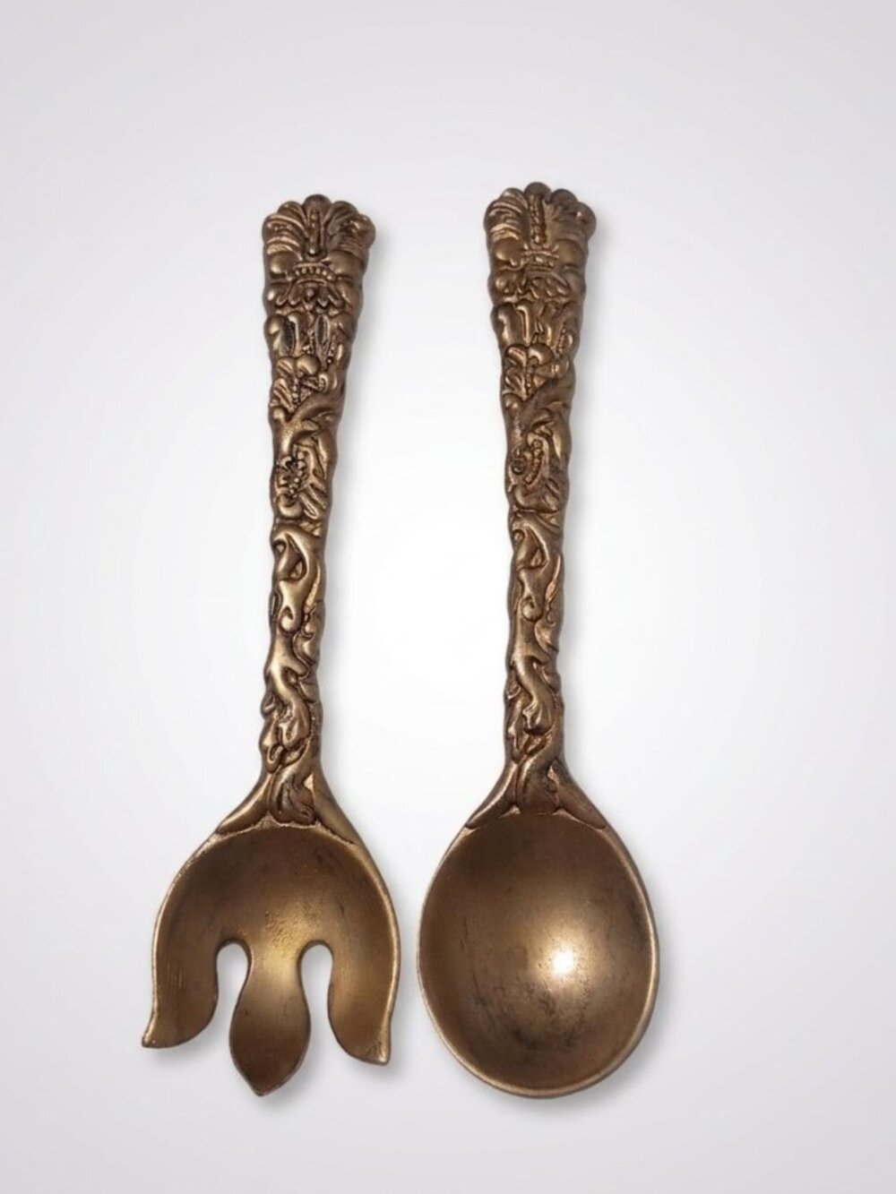 Vintage Charter Club Country Chateau Brass Gold Salad Servers Spoon Fork Set Vtg